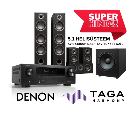 Denon AVR-X1800H DAB + Taga Harmony TAV-607 komplekt + TSW-210 subwoofer